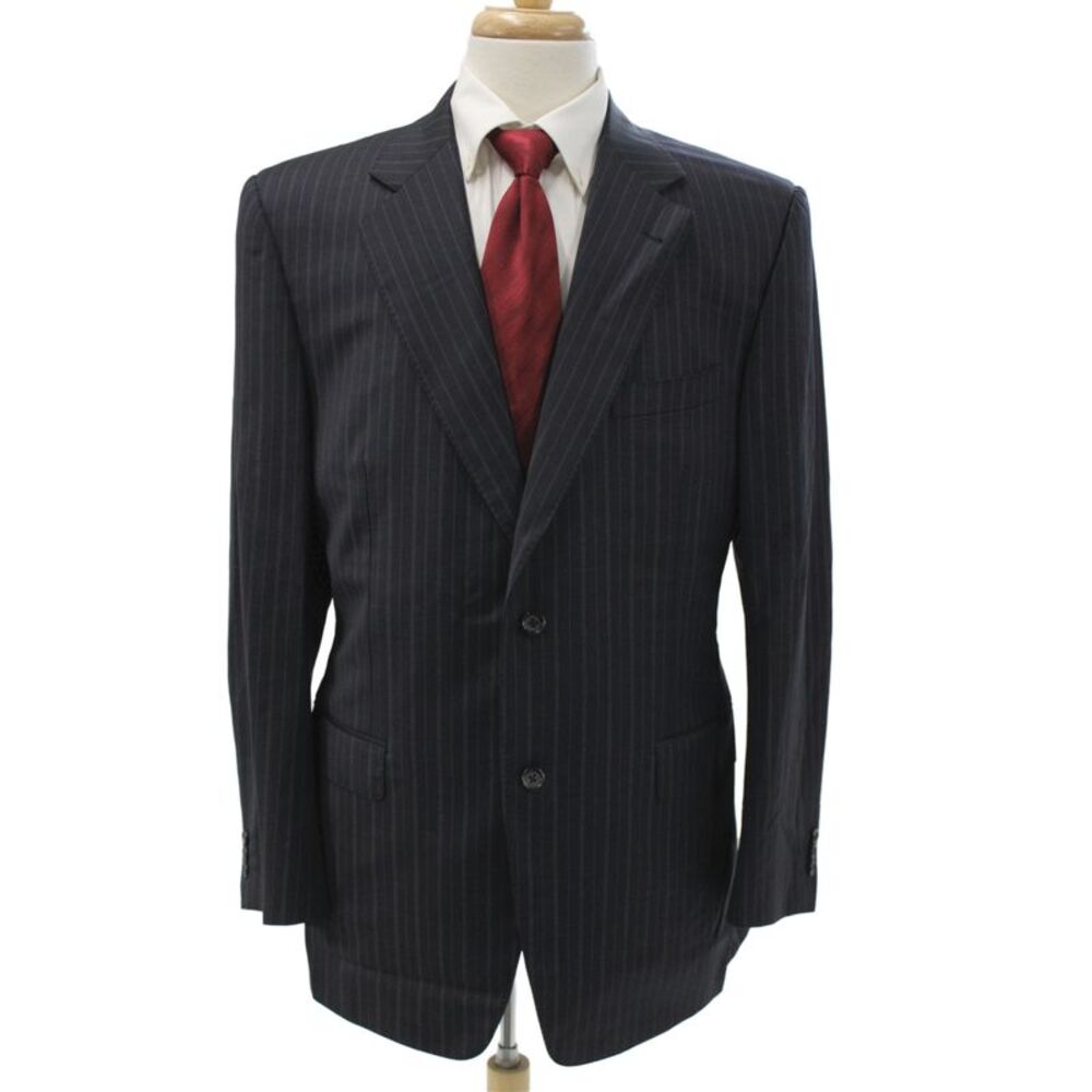 Canali Mens Dark Blue 2 Piece Suit Jacket Rayon Cupro Bemberg Size 52